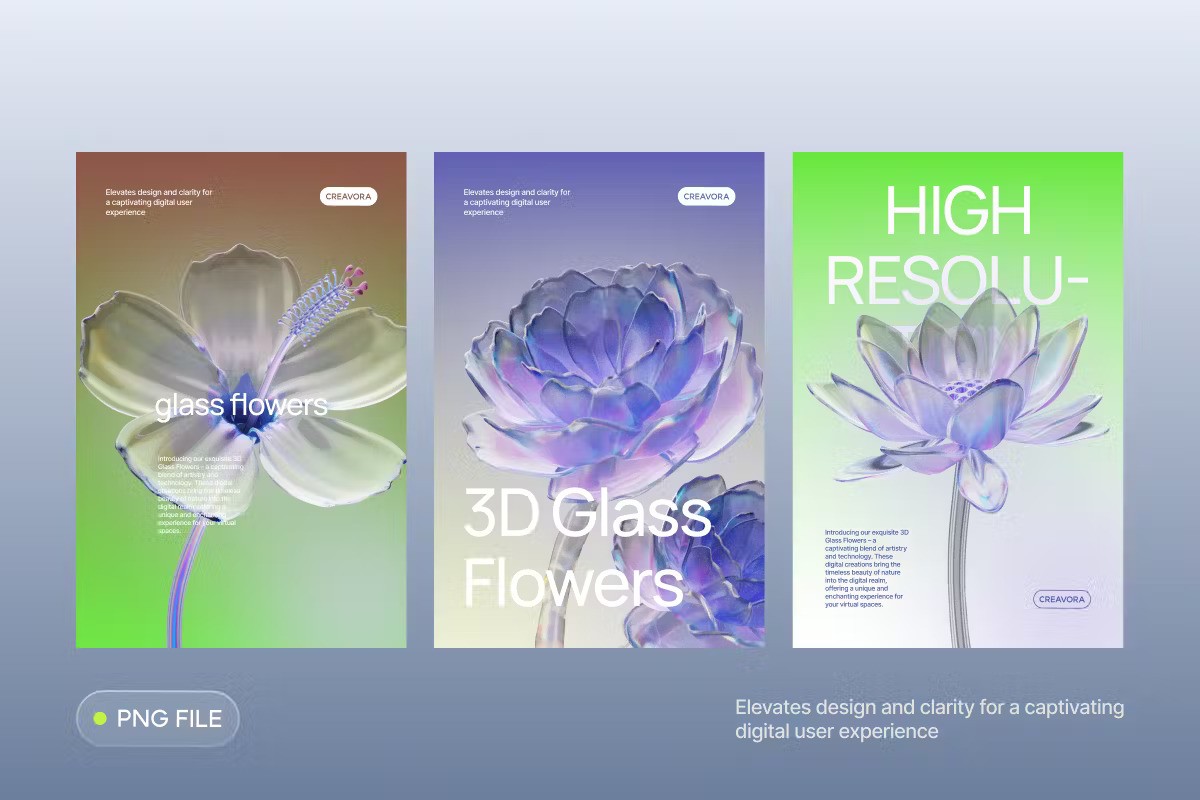 3D Glass Flower Elements — Teletype