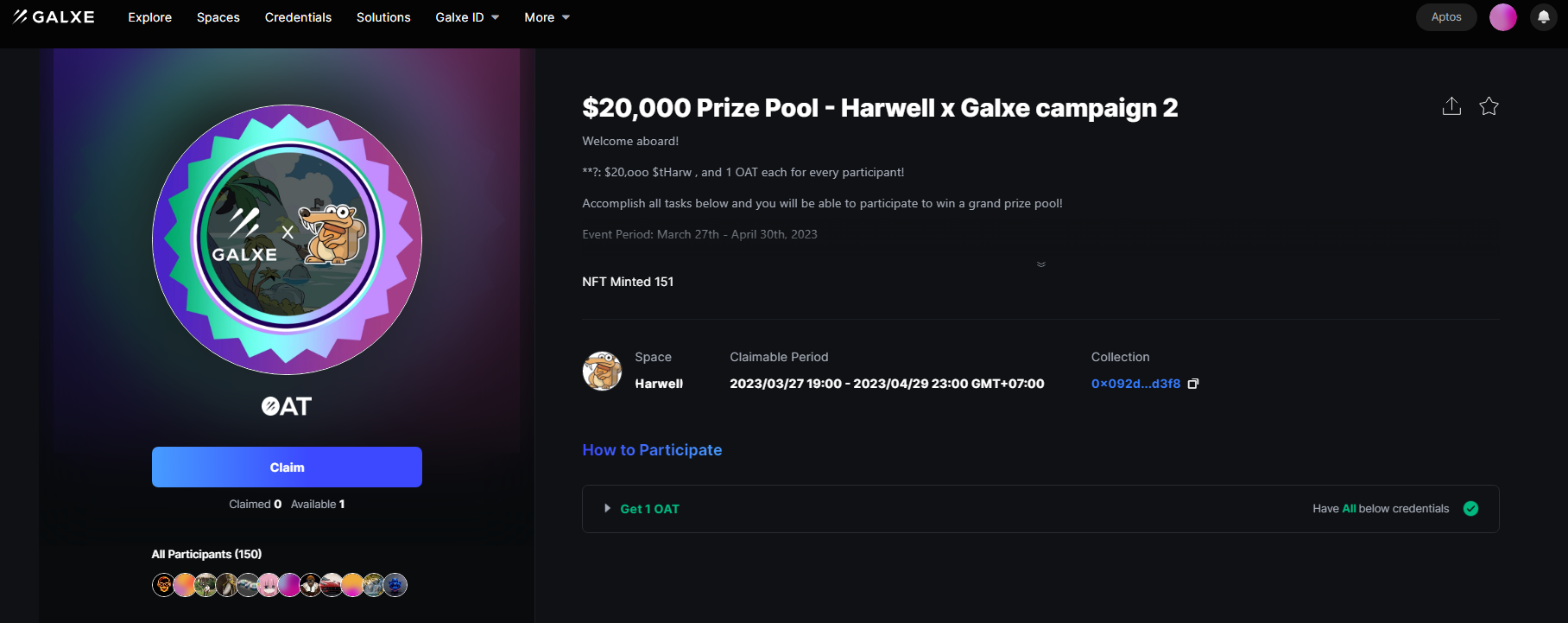 Забираем free NFT с будущим Airdrop на Aptos от проекта Harwell — Teletype