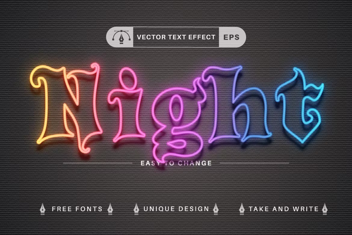 Set 10 Rainbow Editable Text Effects, Font Styles — Teletype